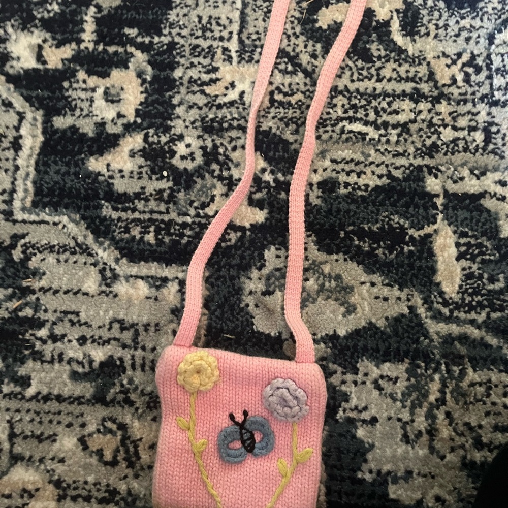 GAP Pink Knit Kids Bag with Floral Embroidery